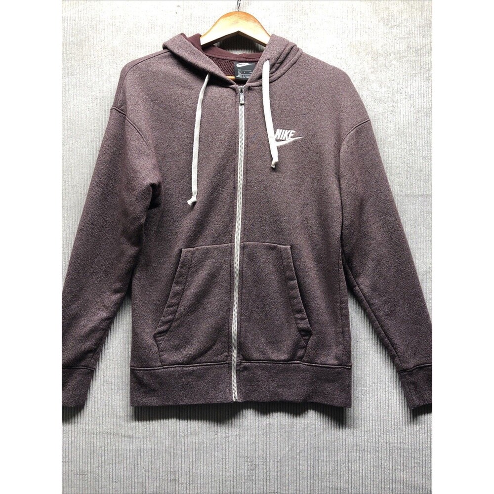 Nike Hoodie Adult Small Burgundy White Full Zip Pockets Drawstring Athleisure